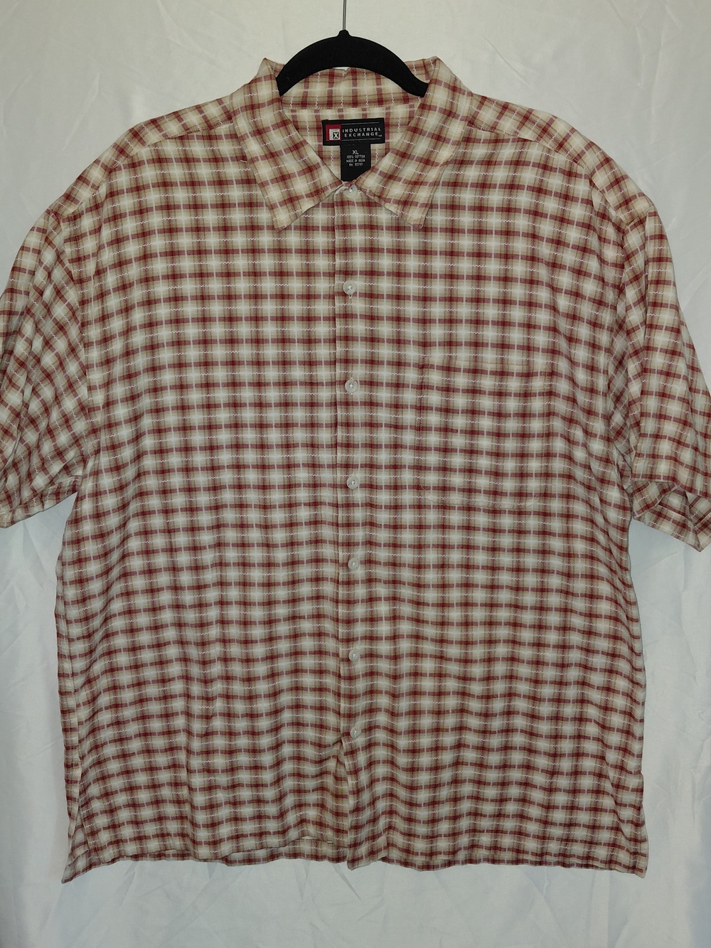 Men’s Red Plaid Short-Sleeve Button-Down Shirt #2158